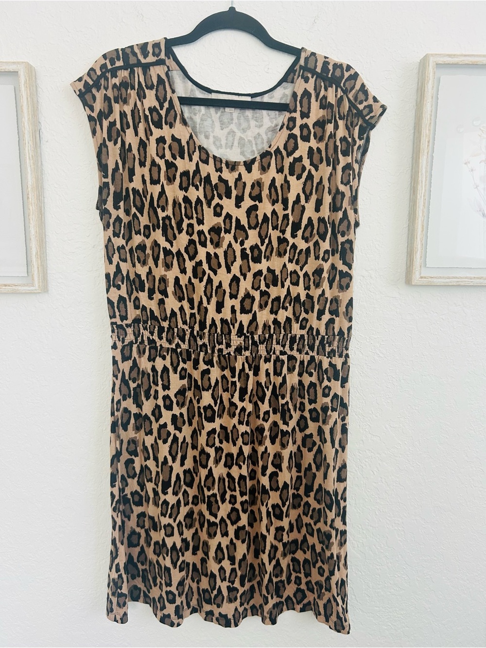 LOFT Leopard Print Short Sleeve Dress in Tan and Black